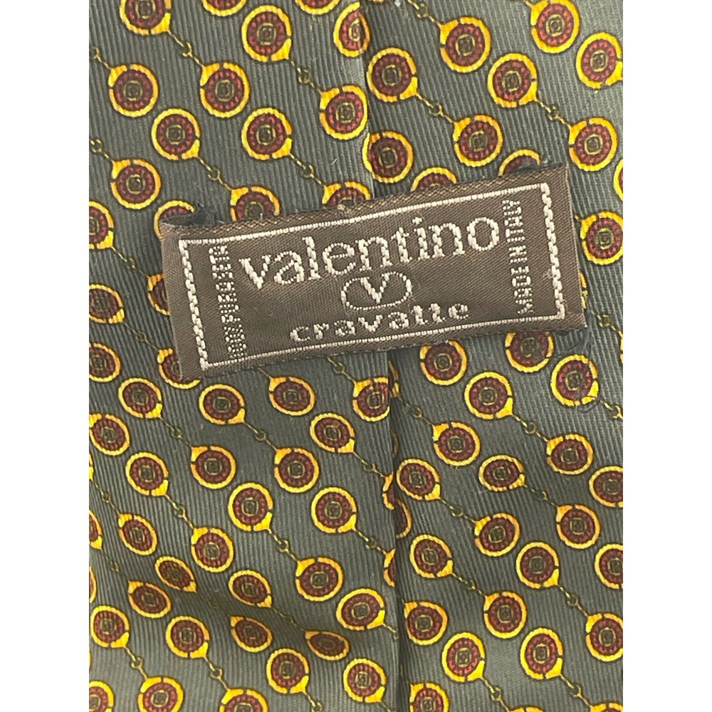 Vintage‎ Valentino Cravatte Silk Tie Gray Horsebit Medallion Geometric Italy - Picture 8 of 10